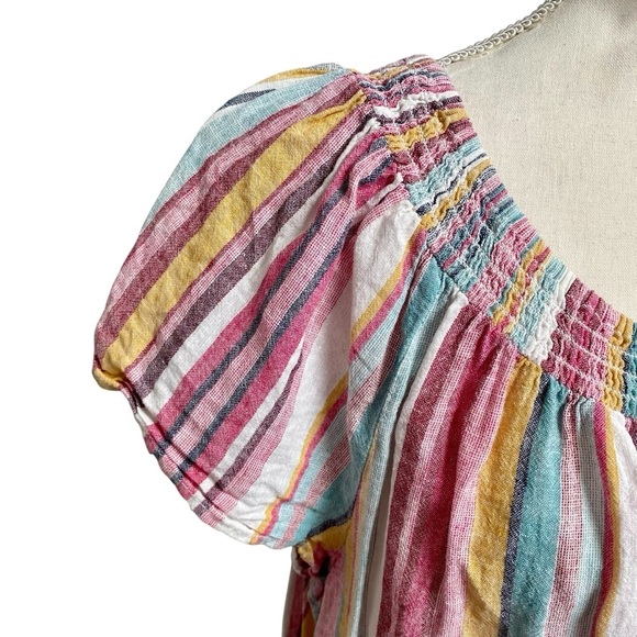 BeachLunchLounge Gayle Pastel Stripe Linen Cotton Off Shoulder Top 1X - Picture 3 of 11